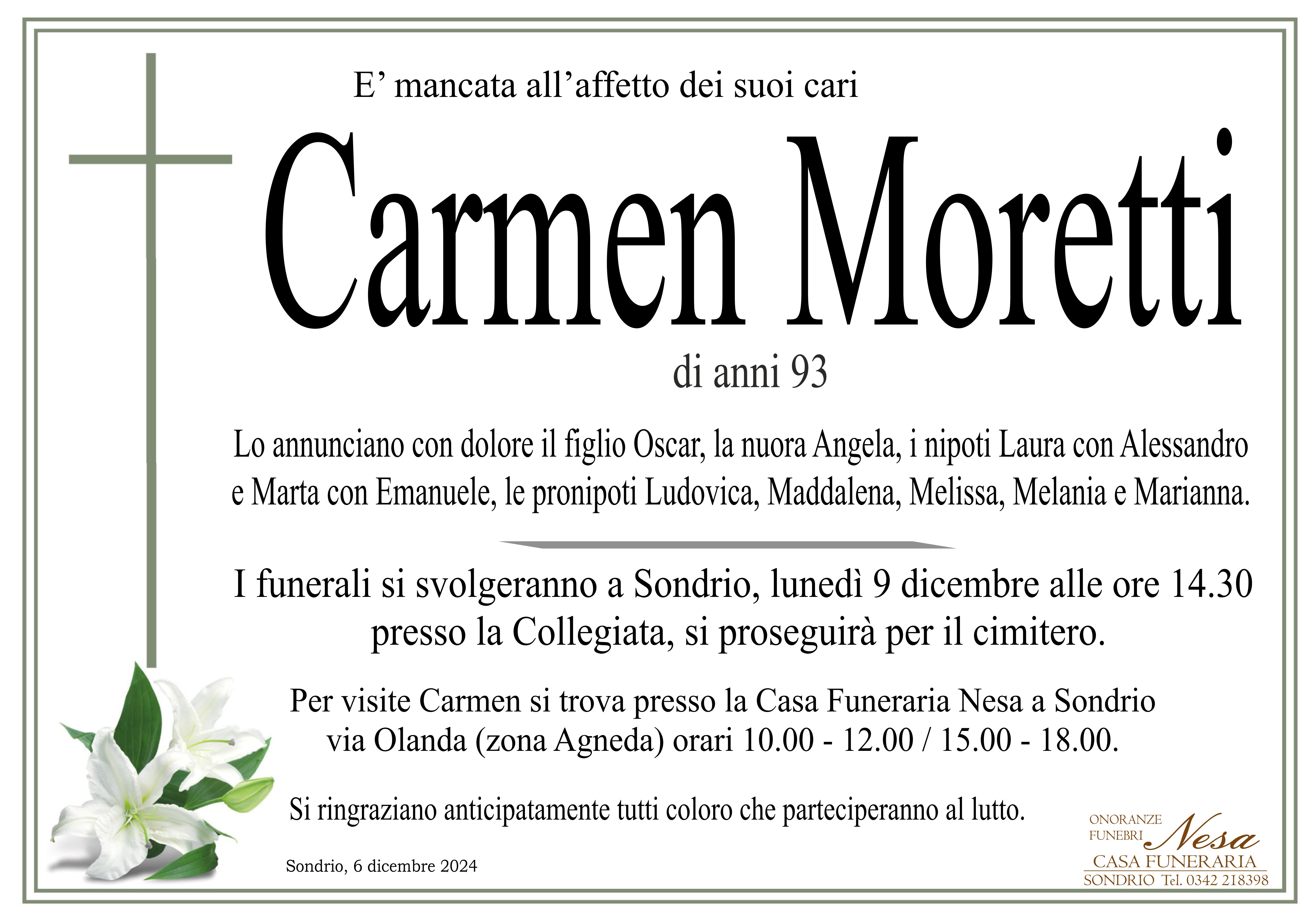 Necrologio CARMEN MORETTI